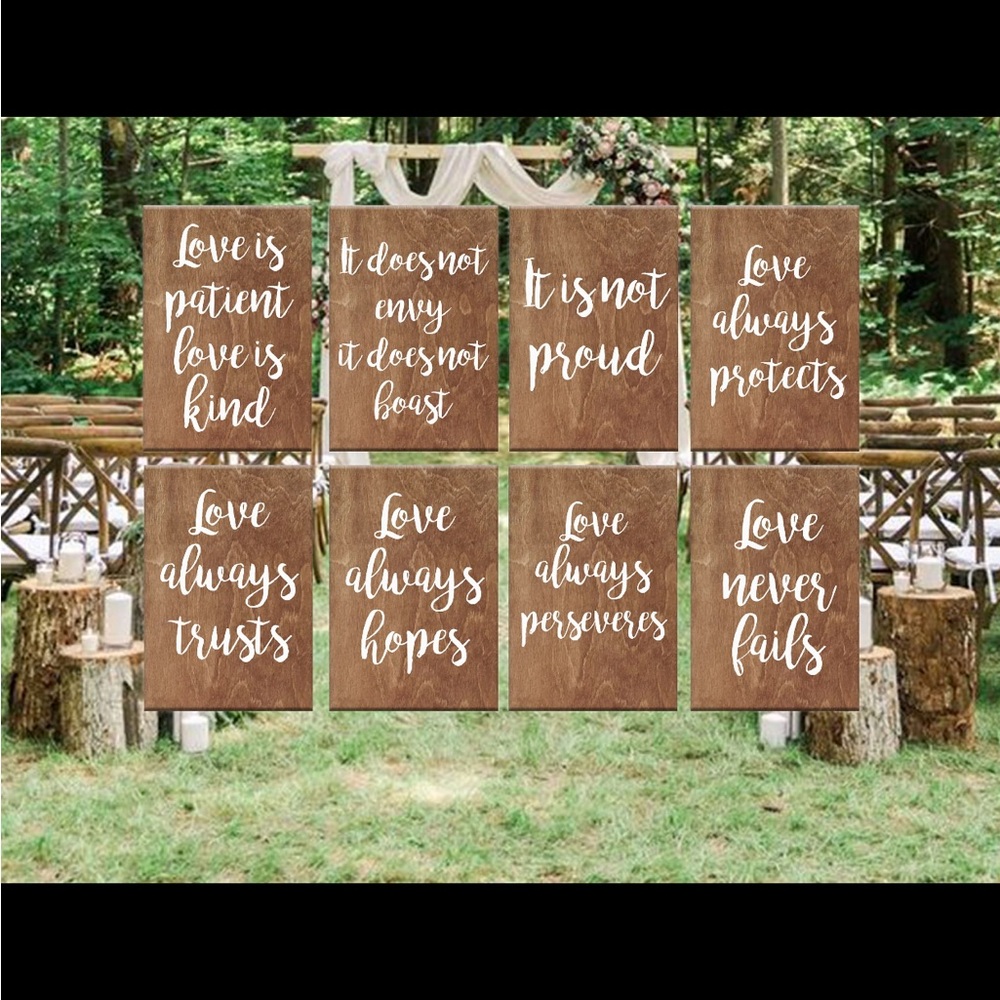 Set of 10 wedding aisle signs, 1 Corinthians love is patient love is kind,rustic